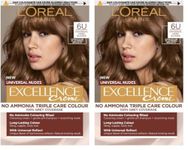 L’Oréal Excellence Permanent Hair Dye Colouring Cream, 100% Grey Coverage, With Pro-Keratin + Ammonia-Free, Universal Nudes, 6U Dark Blonde (Pack of 2)