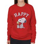 All+Every Peanuts Snoopy and Woodstock Happy Women's Sweatshirt Red