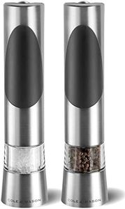 Cole & Mason Richmond Salt And Pepper Mill Gift Set - Electric Grinders with Adjustable Grind Mechanism | One-Handed Operation | Stylish Design | Cooking and Dining Experiences | 215mm | Silver