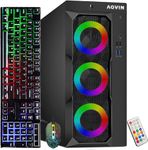 AQVIN LuminaRings Gaming Tower PC - Intel Core I7 Processor up to 4.0Ghz, 32GB DDR4 RAM, 1TB SSD, RX 550 4GB GDDR5 HDMI, RGB Gaming Keyboard and Mouse, WIFI, Windows 10 Pro - Renewed