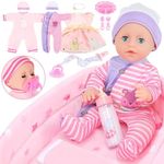 GirlDiary Baby Doll 12 Inches with Accessories Set, 3 Clothes, Bassinet Bed, Feeding Playset, Baby Dolls Girls for 3 4 5 6 7 8 Year Old Toddler Kids, Baby Toys for Gifts, Baby Doll with Clothing