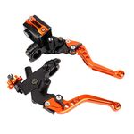 Universal Master Cylinder Levers, Motorcycle Master Cylinder Kit with Adjustable Levers and Fluid Reservoir for most motorcycles with 7/8 inch (22mm) handlebar (1 Pair)(Orange)