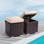 Jiomee Furniture™ Outdoor-Indoor Footrest Stool Seat Ottomans for Patio, Rattan Brown Wicker Ottomans with Storage (Beige Cushion)