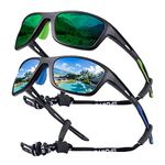 OKH 2 Pack Polarised Cycling Sunglasses Wrap Around Men Women Retro Sun Glasses UV Protection Outdoors Sports Biking Running Fishing Hiking Driving Eyewear with Rope Strap