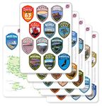 1.4 x 2.0" Shields Collection Stickers Set 63 National Parks USA Vibrant Colors Vinyl Stickers . Map of US National Parks.