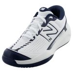 New Balance Men's 696 V5 Hard Court Tennis Shoe, White/Navy, 8.5