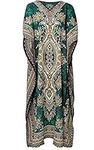 Art Of Creation Ladies Long Kaftans Kimono Maxi Style Dresses for Women in Regular to Free Size Cover up with Adjustable Strap (Elephant Print - Green)