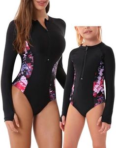 YOLIPULI Women and Girls Matching Swimsuit: Long Sleeve One Piece Rash Guard Bathing Suit UPF 50+ (Please Order Separately), Black-mommy/Daughter, 3X-Large