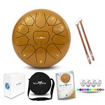 The Balmy Drum - 11 Note 10 Inch Steel Tongue Drum, Steel Drum Instrument, Drums For Adults, Balmy Drum Set for Kids with Music Book, Handpan Drum, Mallet and Carry Bag - Tongue Drum (Gold)