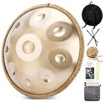 BIILOYY handpan drum, 22 inch 9/10/12/ Note 432/440 Hz Steel Tongue Drum in D Minor Hand Pan for Yoga Meditation Sound Healing (Gold, 9Note-440Hz)