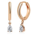 MINUTIAE Pear Shape Solitare Dangling Clip On Earring Austrian Zirconium Drop Shape Earring For Women And Girls (Rose Gold Plated)