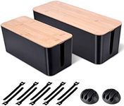 2 Pack Large Cable Management Box – Wooden Style Cord Organizer Box and Cover for TV Wires, Computer, Router, USB Hub and Under Desk Power Strip – Safe ABS Material and Baby-Pets Proof Lock (Black)