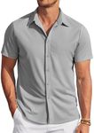 COOFANDY Mens Short Sleeve Button Down Shirts Wrinkle Free Regular Fit Beach Tops Light Gray