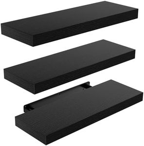 AMADA HOMEFURNISHING Floating Shelves Black, Wall Shelves with Invisible Brackets for Bedroom, Bathroom, Living Room, Kitchen, Set of 3 - AMFS07