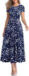 ZABERRY Women's Short Sleeve Round Neck Casual Summer Flowy Maxi Dresses with Pockets, Navy Floral3, Medium