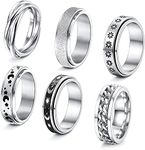 6Pcs Stainless Steel Fidget Band Rings for Women, Moon Star Spinner Rings, Anxiety ring Stress Relieving Band Ring Set (7)