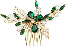 BETITETO Green Bridal Side Comb Crystal Leaf Wedding Small Decorative Hair Piece Accessories for Women Girls Party