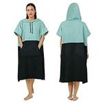 Zingtto Surf Poncho Changing Robe Extra Large Thick Towel Poncho for Men Women with Hood Pocket for Beach Swimming, 41‘’x33‘’, Black Teal