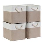 Mangata Canvas Cube Storage Boxes 33x33x33cm, Fabric Storage Basket for Cupboards, Shelves, Closet, Light Khaki White（13 x 13 inch, 4 Pack）