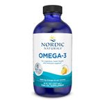 Nordic Naturals Omega 3 Liquid | 1560 Mg Omega 3 Fatty Acid | Sardine Fish Oil Syrup With EPA & DHA Supplement For Heart, Brain Health & Immune Support | Fish Oil Lemon Flavour 8 Floz 237 ml