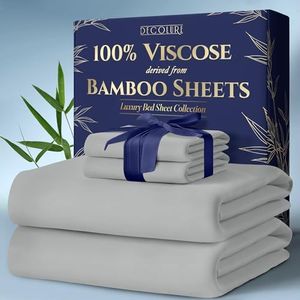 DECOLURE 100% Organic Viscose Derived from Bamboo Sheets Queen Size 4pcs - Ultra Soft & Luxuriously Cooling, 17" Deep Pocket, Double Stitching, Perfect for Hot Sleepers - Queen Bed Sheets (Light Grey)