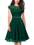 MIUSOL Women's Vintage Sequin Belt Party Wedding Guest Cocktail Flared Swing Dress (Large, Dark Green)