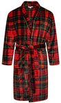 Adore Home Mens Flannel Fleece Bathrobe Warm Soft Dressing Gown Bath Robe Shawl Collar, Check Red, L-XL