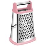 Rainspire Professional Box Grater, Cheese Grater Box for Kitchen Stainless Steel with 4 Sides, Cheese and Spice Graters with Handle for Vegetables, Ginger, Potatoes, Pink