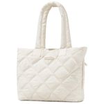 Tote Bag for Women, Quilted Women Tote Bag with Zipper, Puffer Work Bag Shoulder Bag Handbags Large Purse for Casual Work, Beige