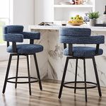 FERFALDER Counter Height Bar Stools with Full Back – Swivel Counter Stools Set of 2 with Linen Padded Back, Metal Footrest, Modern Barstools for Kitchen Counter, Island, Dining Room, Blue 24 inch