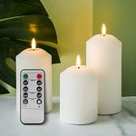 Eywamage White Flameless Pillar Candles with Remote, Flickering Realistic Battery Operated LED Wax Candles Set of 3