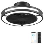 Ohniyou Ceiling Fan with Lights, 19" Enclosed Low Profile Ceiling Fans Remote & APP Control - 3 Colors 6 Speeds Timing Bladeless Dimmable Flush Mount Ceiling Fan Light for Bedroom Living Room Black