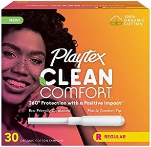 Playtex Clean Comfort Organic Cotton Tampons, Regular Absorbency, Fragrance-Free, Organic Cotton - 30ct