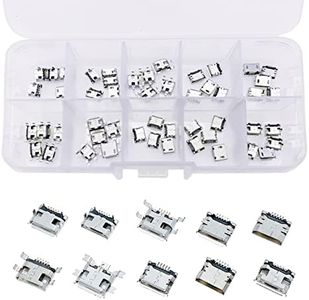 Teansic 50 Pcs 12 Models Micro USB Female Sockets Connector, 5-Pin Jack Socket Connector Set for Phone, Soldering Repair USB Replacement Adapter