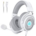 EKSA USB Gaming Headset - PC Headset with Detachable Noise Cancelling Microphone, 7.1 Surround Sound, USB/3.5MM Cable - Headphones with Mic for PC, PS4, PS5, Xbox, Switch, Computer, Laptop - White