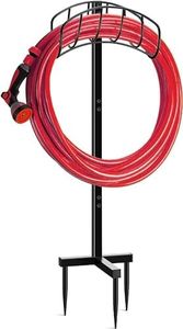 Idzo Garden Hose Holder Freestanding Detachable, Heavy Duty Stainless Steel Hose Hanger Powder Coated, Water Hose Stand for Outside with 3 Stable Anchors - Basic (Hose not included)