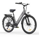 HillMiles MileCity1 26" Electric Bike for Adults, 7 Speed ​​Electric Bicycle with 36V 13Ah Removable Battery, 25km/h & 80-100km Range E Bike for Urban Commuters with Rear Rack (MileCity1, Grey)