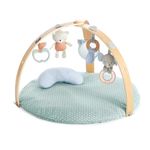 Ingenuity, Cosy Spot Reversible Duvet Activity Gym and Padded Play Mat with Wooden Removable Toy Bar, 6 Detachable Toys, Foldable for Easy Transport, Neutral Design - Loamy, Ages Newborn +