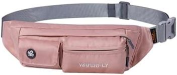 WATERFLY Fanny Pack for Women Men Water Resistant Small Waist Pouch Slim Belt Bag with 4 Pockets for Running Travelling Hiking Walking Lightweight Crossbody Chest Bag Fit All Phones(Pink)