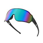 Karsaer Cycling Sports Sunglasses For Men Women Outdoor Basketball Shades 80S Wrap Around Shield Glasses E1119, Uv Protected, Black Frame & Blue Mirrored Lens