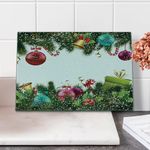 Ambesonne Christmas Cutting Board, Happy New Year Greeting Celebrations with Holly Garland Design, Decorative Tempered Glass Cutting and Serving Board, Small Size, Green Maroon