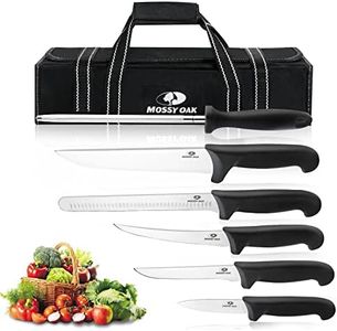 Mossy Oak Outdoor Knife Set - 6 Pieces Chef Knife Set with Roll Bag, Premium Stainless Steel Knives with Ergonomic Handle for BBQ, Camping, Picnic, Travel, and fisherman, Dishwasher Safe