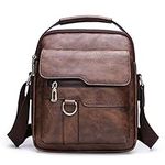 Henmifyer Small Leather Crossbody Messenger Sling Shoulder Side Bag for Men Travel Office Business Adjustable Strap (dark brown)