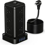 NVEESHOX Power Bar Surge Protector Tower with 12 Outlets 4 USB Ports, 10ft Long Extension Cord Multiple Outlets Charging Tower with Surge Protection, Overload Protection Fire Proof for Home Office