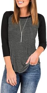 INFITTY Women's 3/4 Sleeve Raglan Striped T Shirt Baseball Tunic Tops Blouse, 1 Black Sleeve, Large