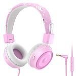 BlueFire Kids Headphones, Adjustable Safe Stereo 85dB Volume Control On-Ear Kids Headsets with 3.5mm Jack Cord for Online School, Children, Teens, Boys, Girls (Pink)