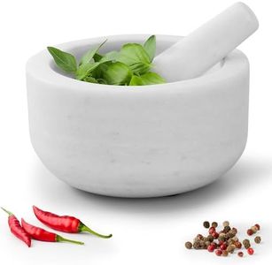 Navaris Mortar and Pestle Set - White Marble Pestle and Mortar Bowl - Stone Grinder for Spices Garlic Nuts Herb Pesto - Large 7.1" (18cm) Diameter - Hand Grinding for Kitchen