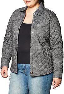 Dickies Women's Quilted Flannel Shirt Jacket, Gray Two Tone Herringbone, Small