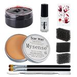 Mysense 3.5Oz(100g) Nose and Scar Wax SFX Zombie Make Up Special Effects Fake Molding Wound Skin Wax Halloween Stage Makeup with Caster Sealer Spatula Fake Blood Gel Tatooes Stipple Sponges