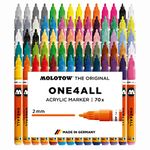 Molotow ONE4ALL Acrylic Paint Marker Complete Set, 1mm and 2mm, Assorted Colors, 70 Markers Per Set, 1 Set Each (200.188)